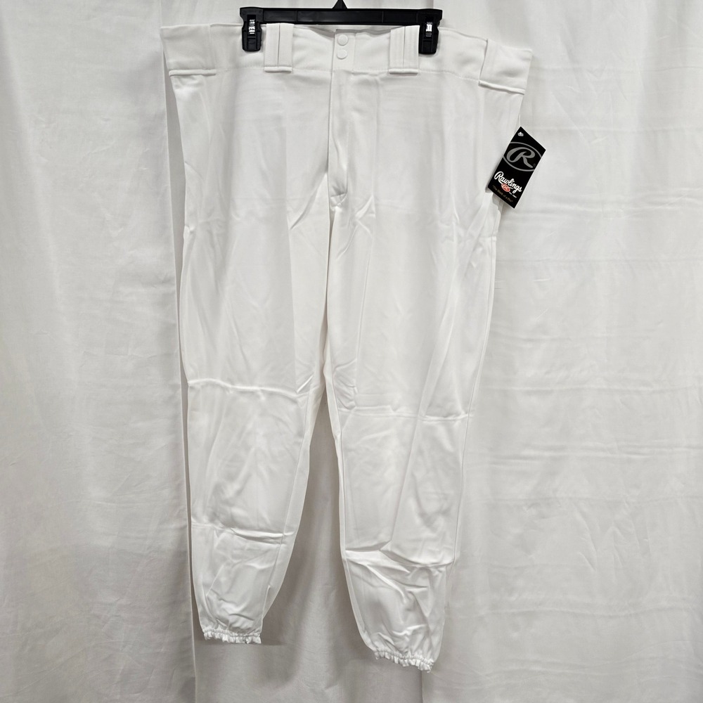 Rawlings RBBP350 Mens White Baseball Pants Elastic Bottom Size 2XL NWT